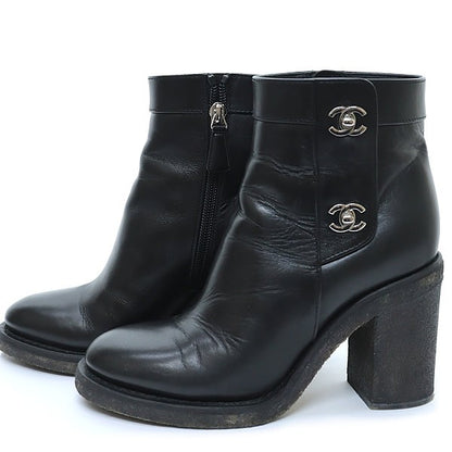 CHANEL Turn-lock Short Leather Boots Size 36