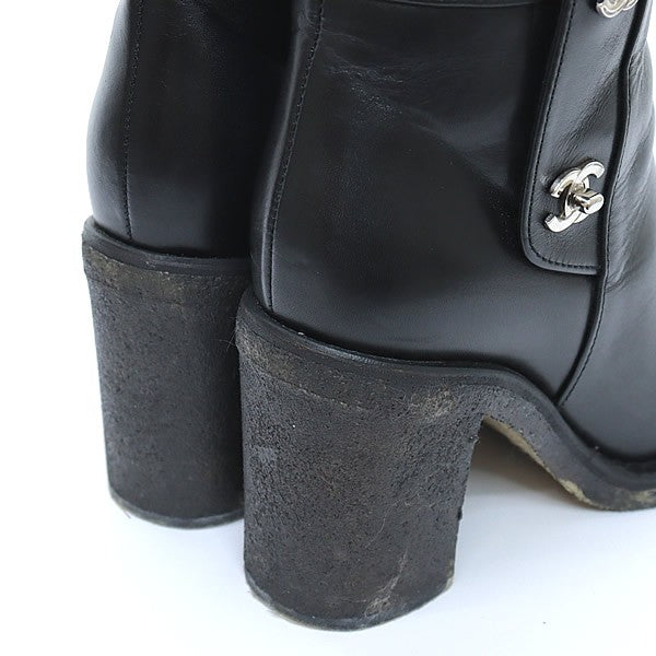 CHANEL Turn-lock Short Leather Boots Size 36