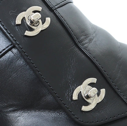 CHANEL Turn-lock Short Leather Boots Size 36