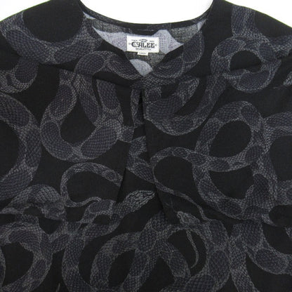 CALEE 24SS Snake Pattern Key Neck Sweatshirt Black Size L