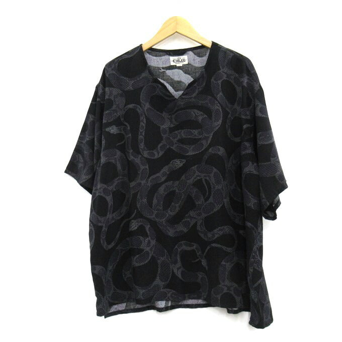 CALEE 24SS Snake Pattern Key Neck Sweatshirt Black Size L