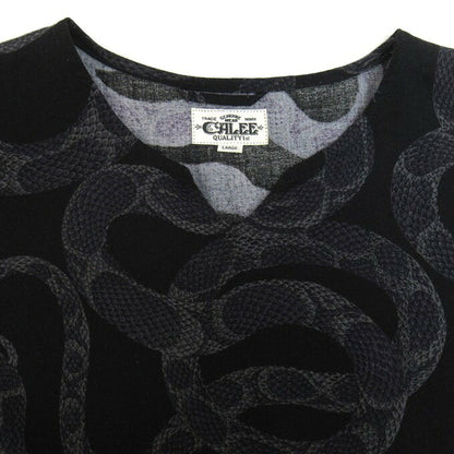 CALEE 24SS Snake Pattern Key Neck Sweatshirt Black Size L