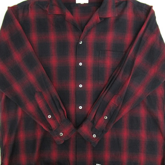 WAX Ombre Check Open Collar Shirt Red/Black Size M