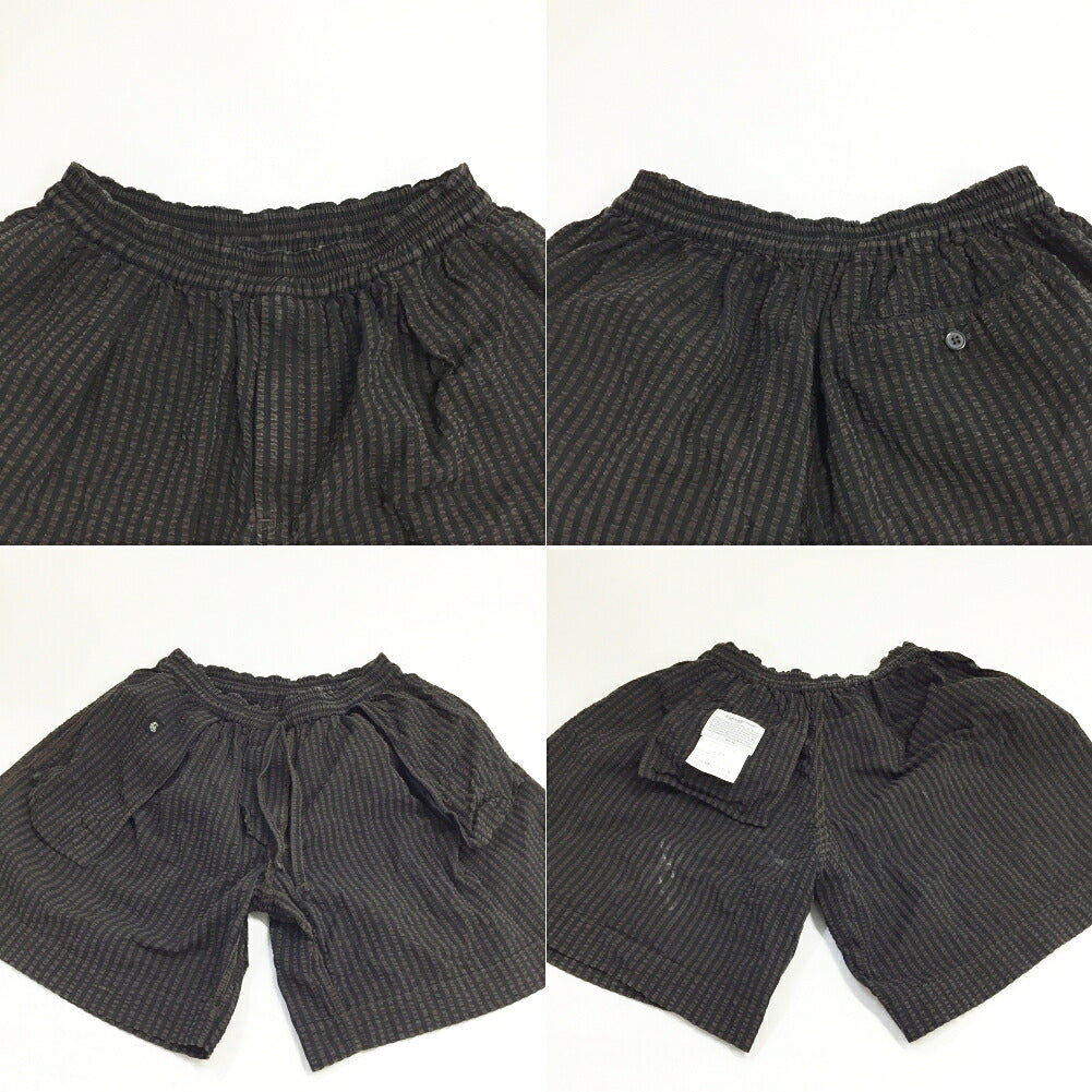 KAPTAIN SUNSHINE Seersucker Wide Shorts Black Brown Size 34