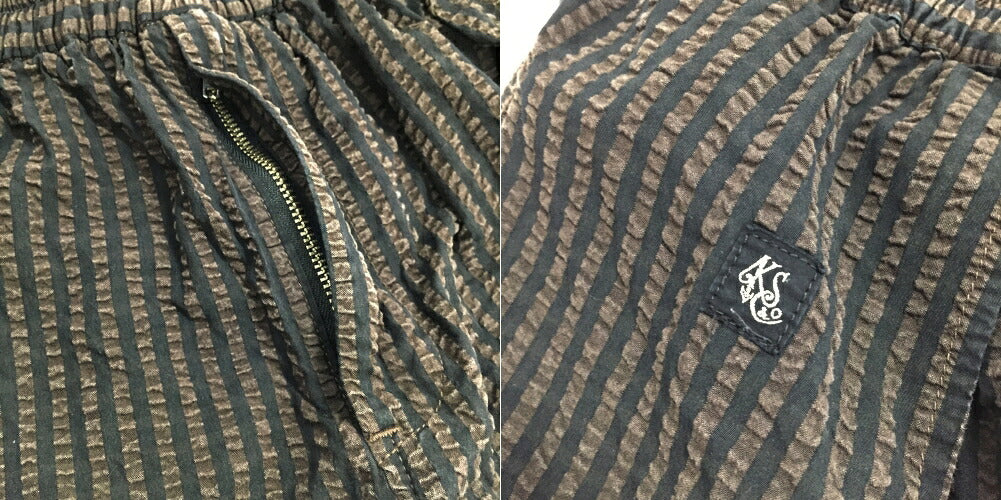 KAPTAIN SUNSHINE Seersucker Wide Shorts Black Brown Size 34