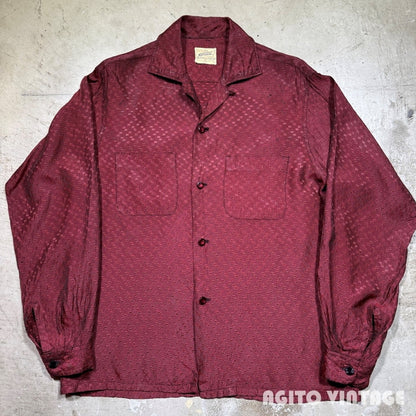 NATIONAL 50s Long Point Collar Woven Open Deep Red Shirt Size M