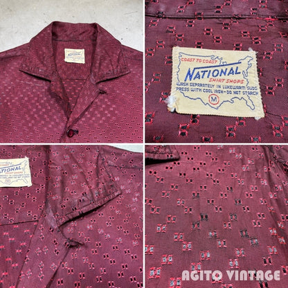 NATIONAL 50s Long Point Collar Woven Open Deep Red Shirt Size M
