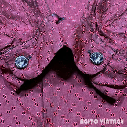 NATIONAL 50s Long Point Collar Woven Open Deep Red Shirt Size M