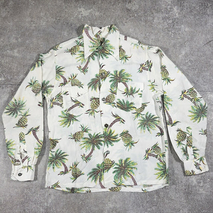Unknown 50s Rayon Pineapple Print Aloha Shirt White Size S