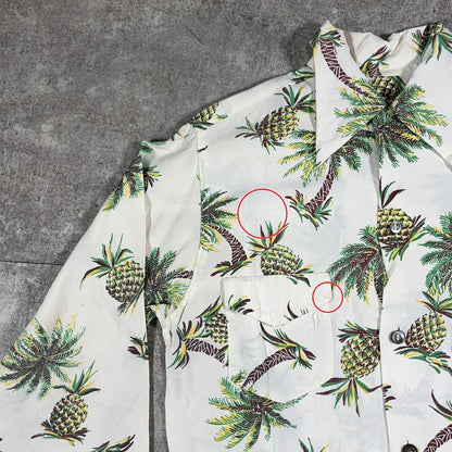Unknown 50s Rayon Pineapple Print Aloha Shirt White Size S