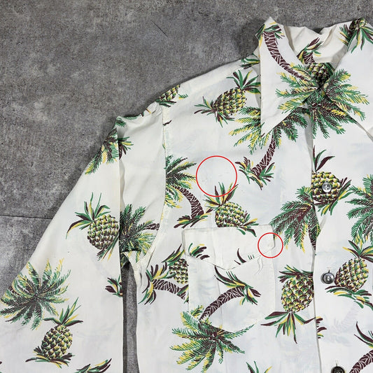 Unknown 50s Rayon Pineapple Print Aloha Shirt White Size S