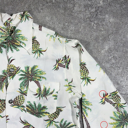 Unknown 50s Rayon Pineapple Print Aloha Shirt White Size S
