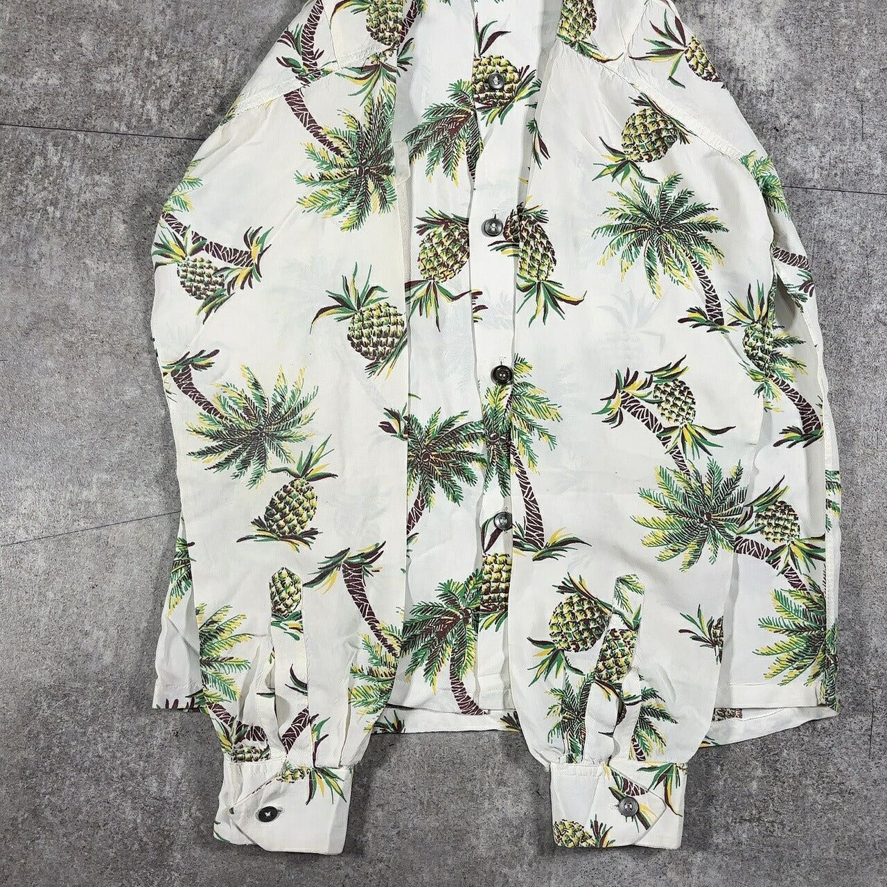 Unknown 50s Rayon Pineapple Print Aloha Shirt White Size S