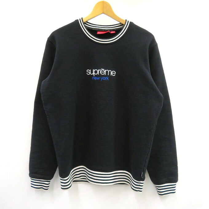 Supreme 14AW Classic Logo Striped Sweatshirt Black Size S