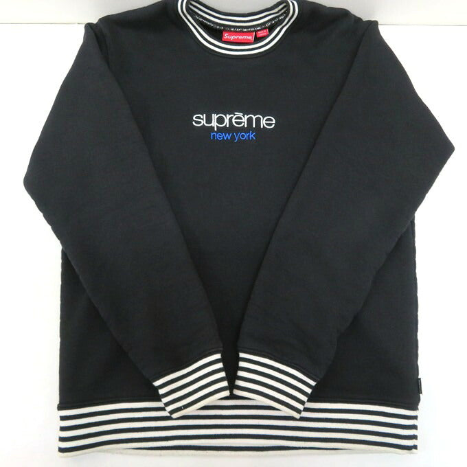 Supreme 14AW Classic Logo Striped Sweatshirt Black Size S