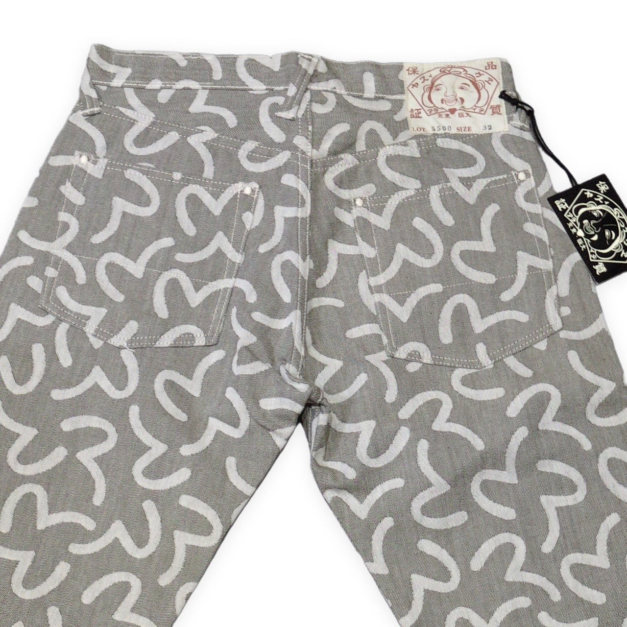 Evisu 5500 All-Over Seagull Jacquard Jeans Gray Size 32