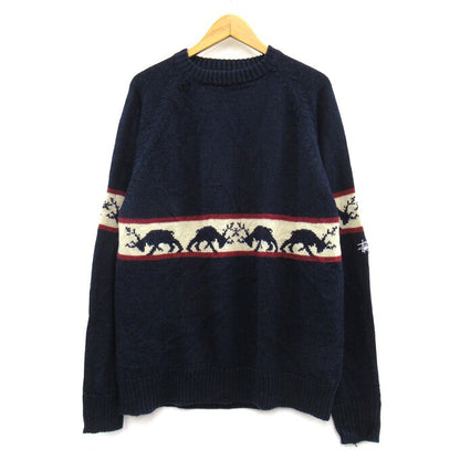 STUSSY 90's Navy Tag Raglan Knit Sweater Navy Size XL