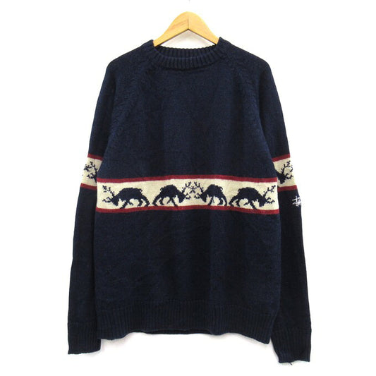 STUSSY 90's Navy Tag Raglan Knit Sweater Navy Size XL