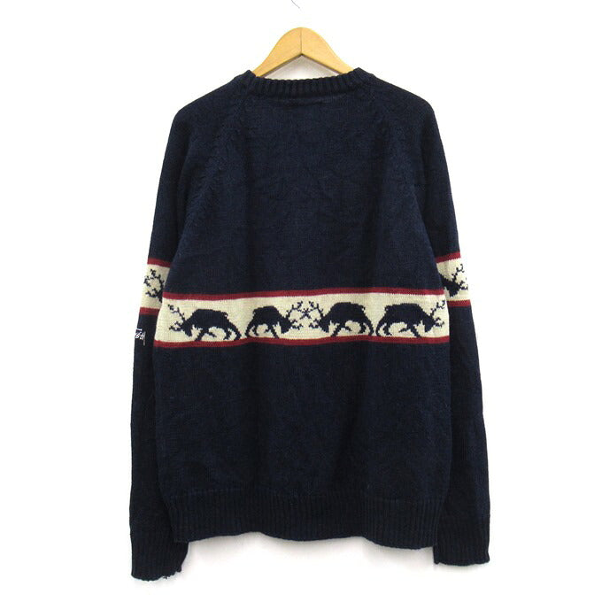 STUSSY 90's Navy Tag Raglan Knit Sweater Navy Size XL