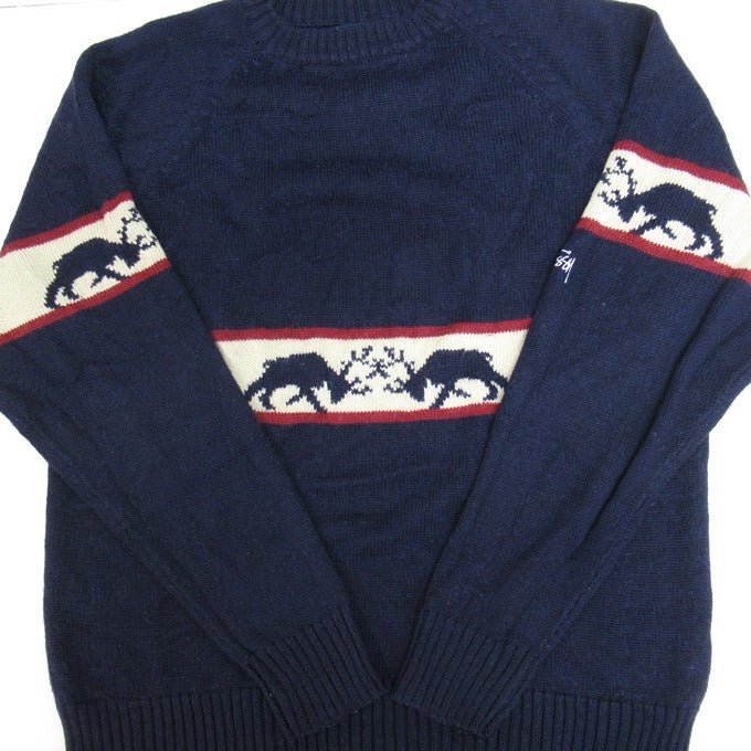STUSSY 90's Navy Tag Raglan Knit Sweater Navy Size XL