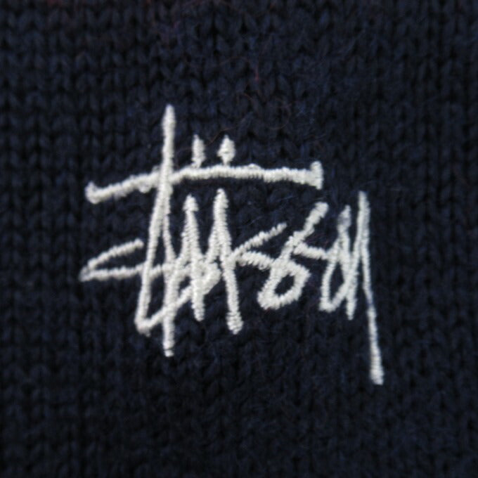 STUSSY 90's Navy Tag Raglan Knit Sweater Navy Size XL