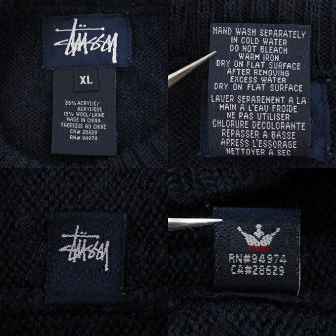 STUSSY 90's Navy Tag Raglan Knit Sweater Navy Size XL