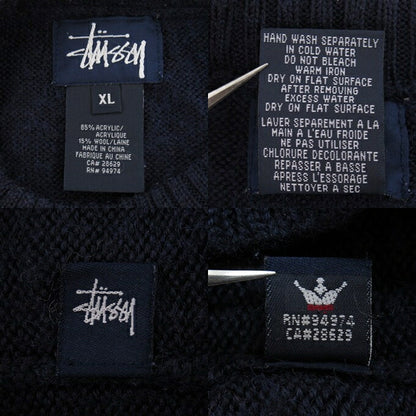 STUSSY 90's Navy Tag Raglan Knit Sweater Navy Size XL