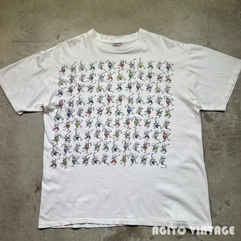 ONEITA 90s GRATEFUL DEAD Dancing Skulls T-Shirt White Size L