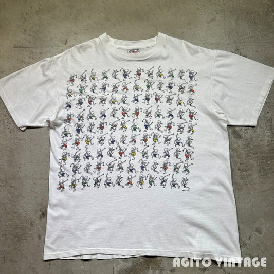 ONEITA 90s GRATEFUL DEAD Dancing Skulls T-Shirt White Size L