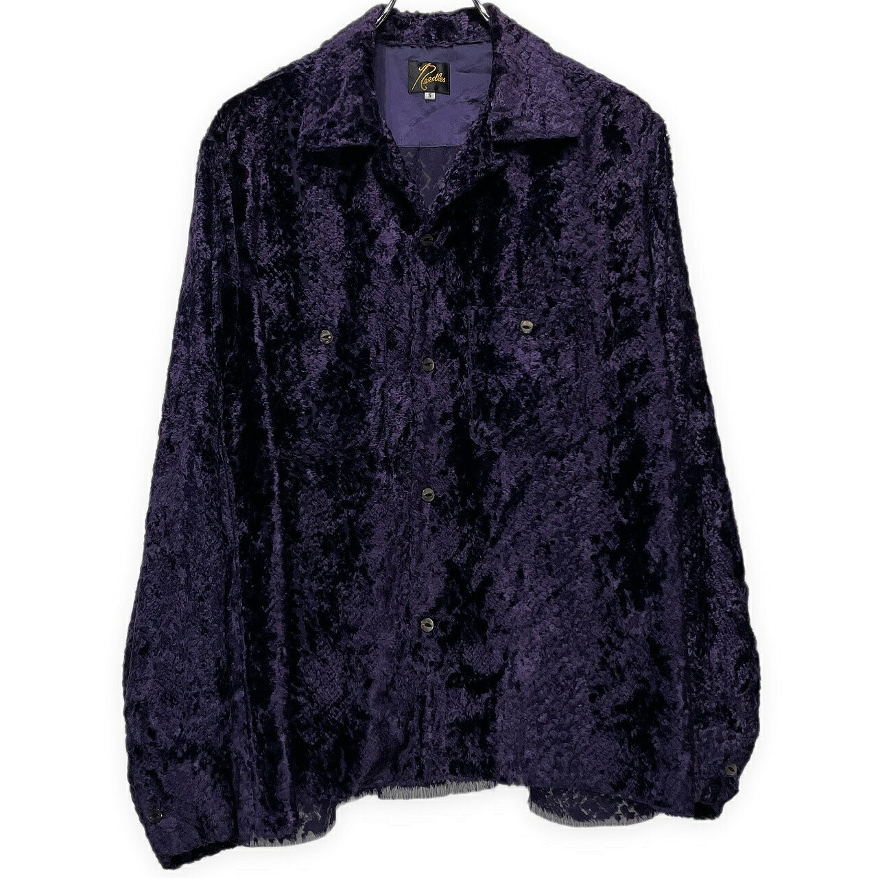 Needles 21AW Burnout Velvet Open Collar Shirt Purple Size S