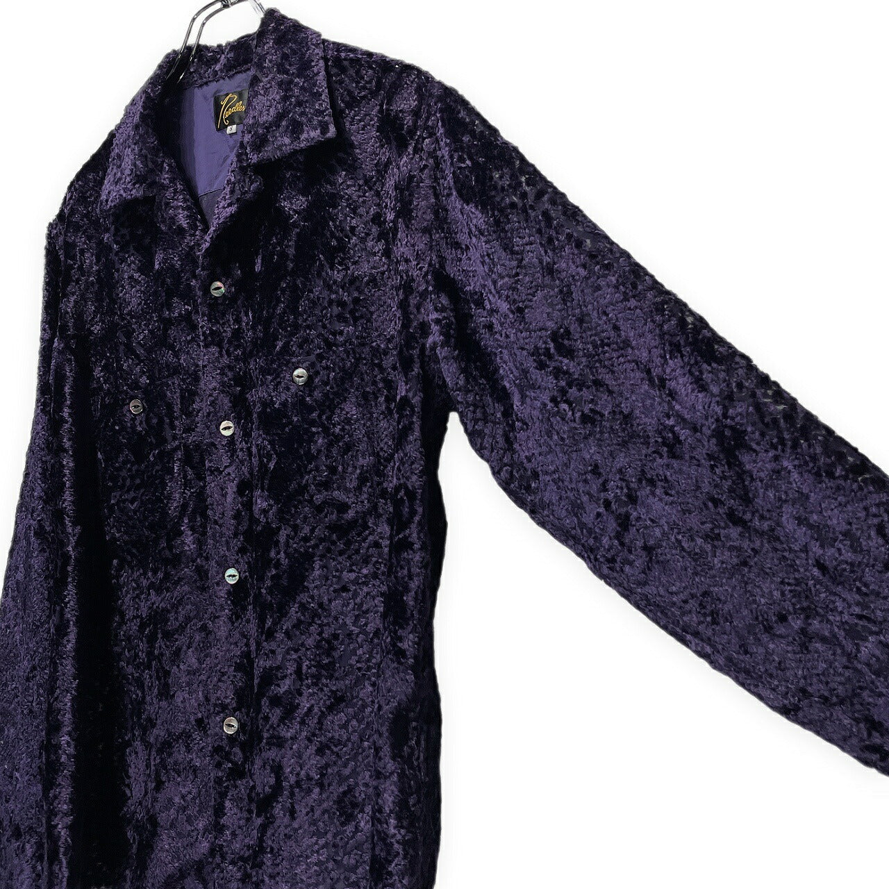 Needles 21AW Burnout Velvet Open Collar Shirt Purple Size S