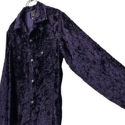 Needles 21AW Burnout Velvet Open Collar Shirt Purple Size S