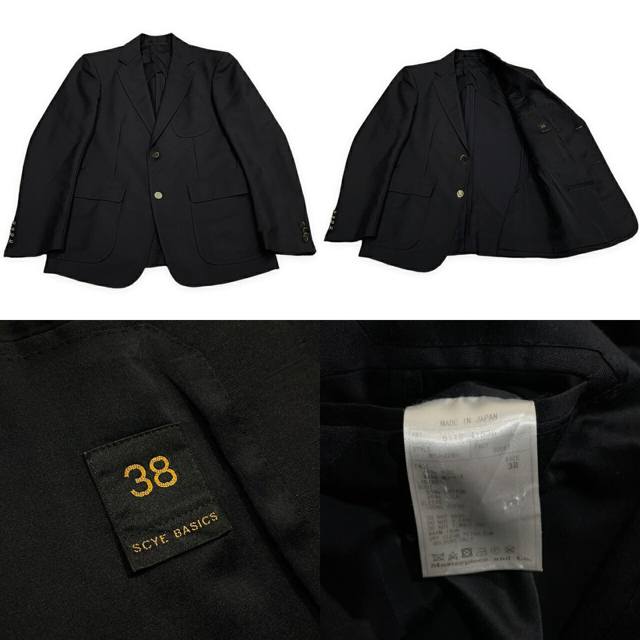 SCYE BASICS Black Mohair Blend Gold Button 2B Blazer Size 38
