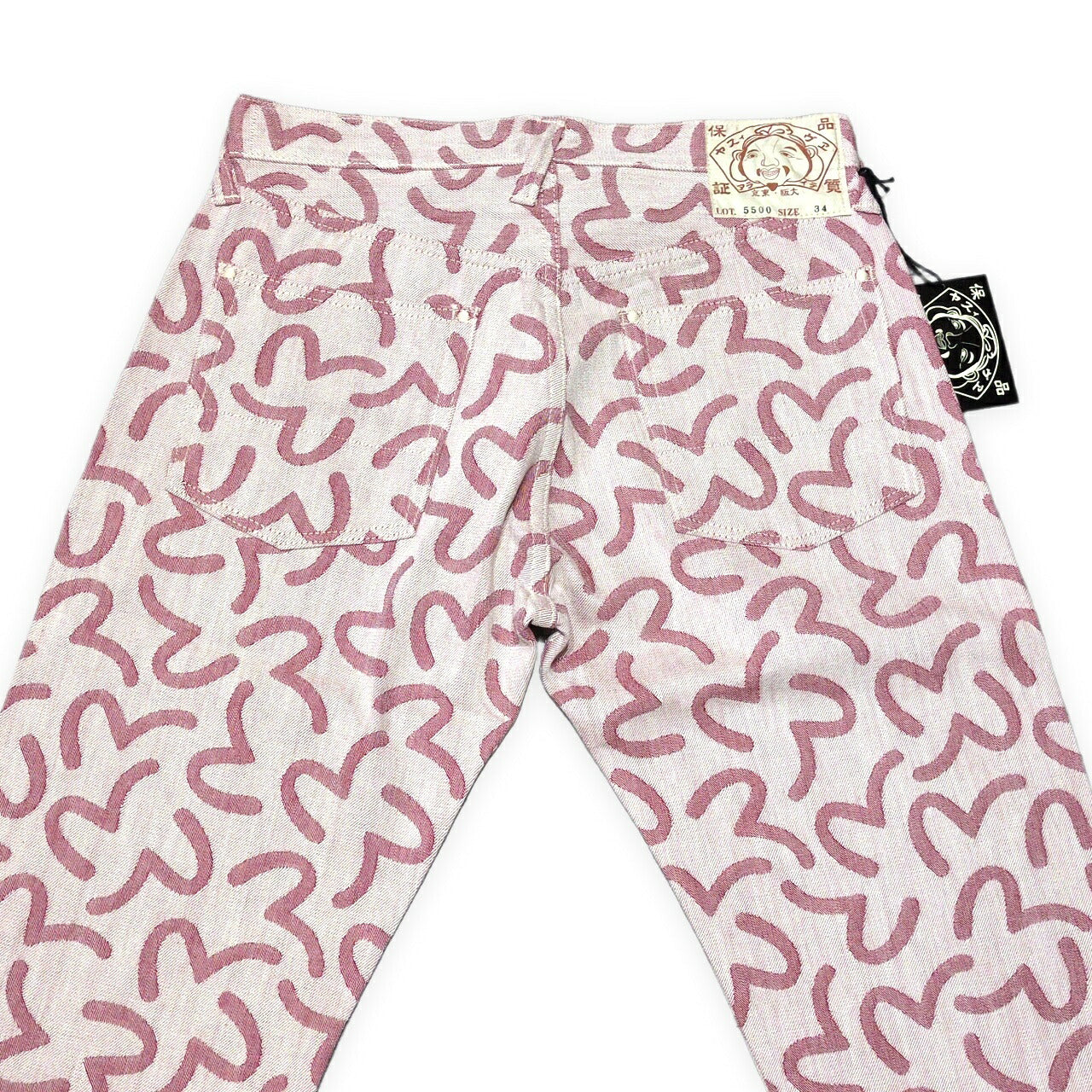 Evisu Pink 5500 All-Over Seagull Jacquard Jeans Size 34