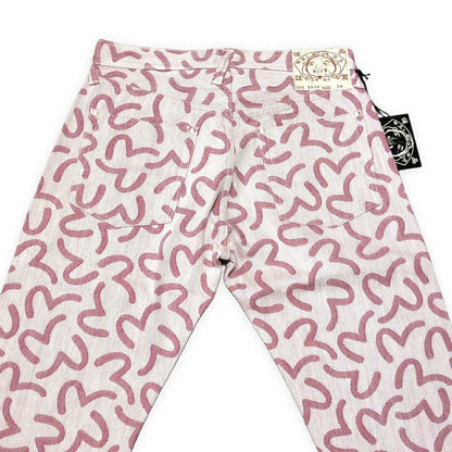Evisu Pink 5500 All-Over Seagull Jacquard Jeans Size 34