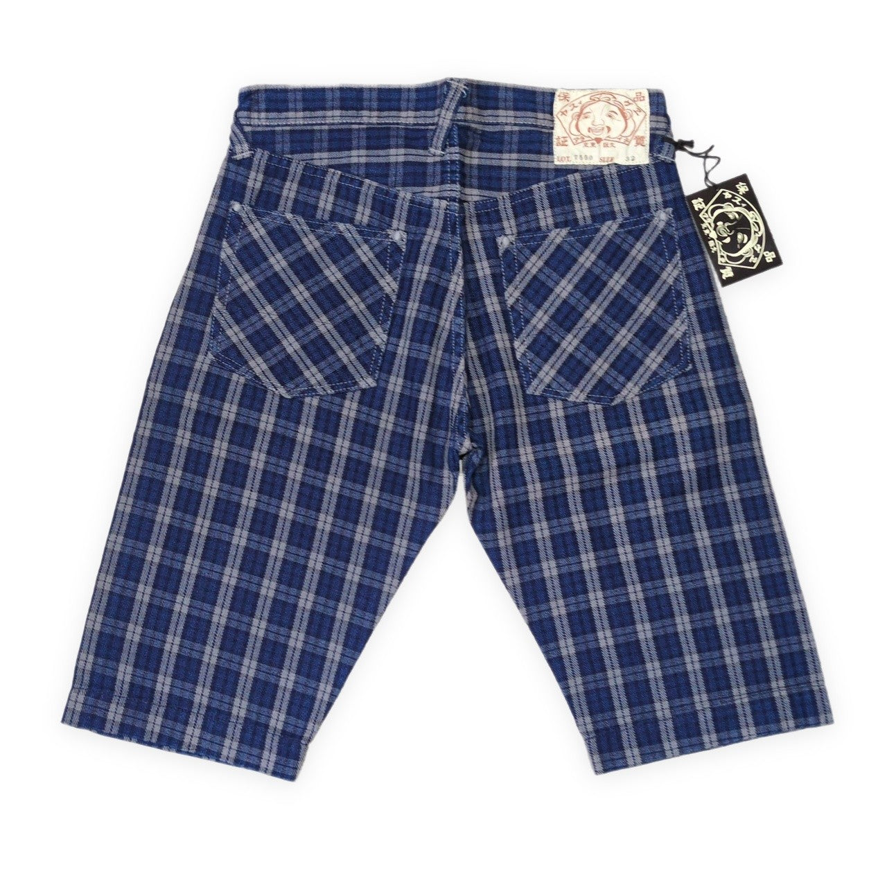 Evisu Yamane 7550 Check Cotton Shorts Blue Size 32
