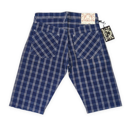 Evisu Yamane 7550 Check Cotton Shorts Blue Size 32
