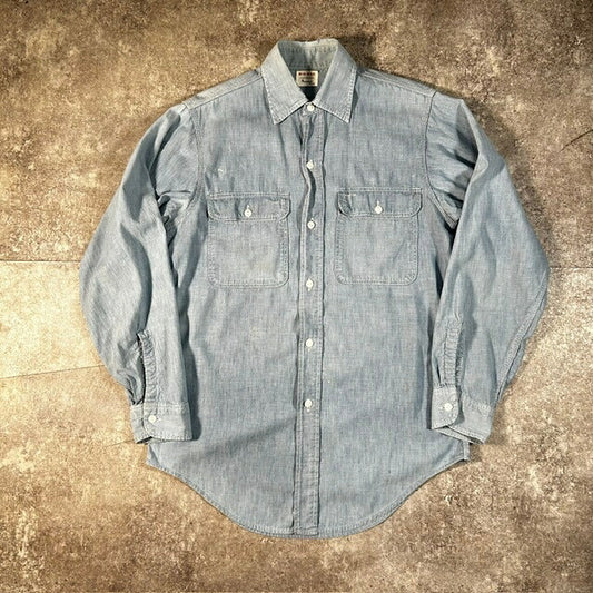BIGMAC 60s Vintage Chambray Cat-eye Button Work Shirt Size M