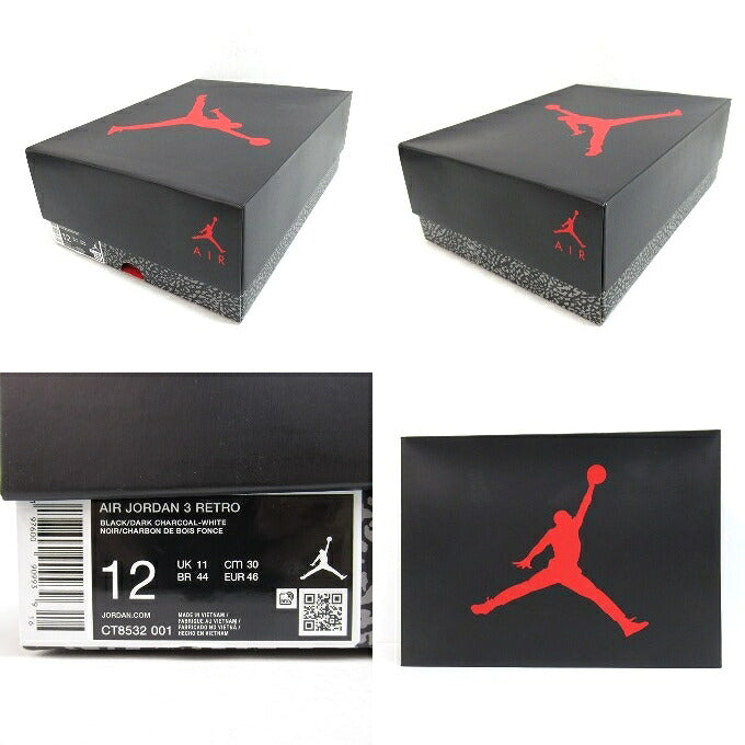 NIKE AIR JORDAN 3 Retro "Black Cat" Sneakers Size 30cm