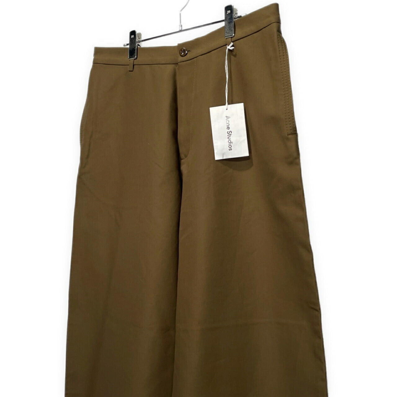 Acne Studios Cotton Twill Wide-Leg Trousers Khaki Size 48