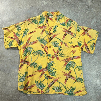 KUU-IPO Vintage 40s 50s Bamboo Hawaiian Shirt Yellow Size XL