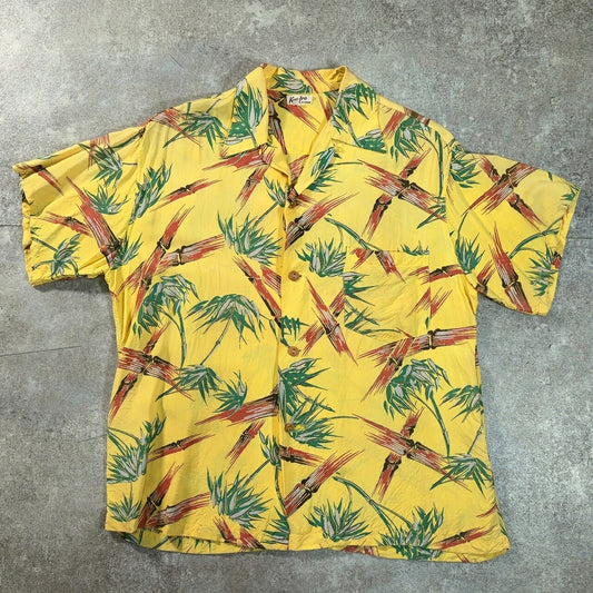 KUU-IPO Vintage 40s 50s Bamboo Hawaiian Shirt Yellow Size XL