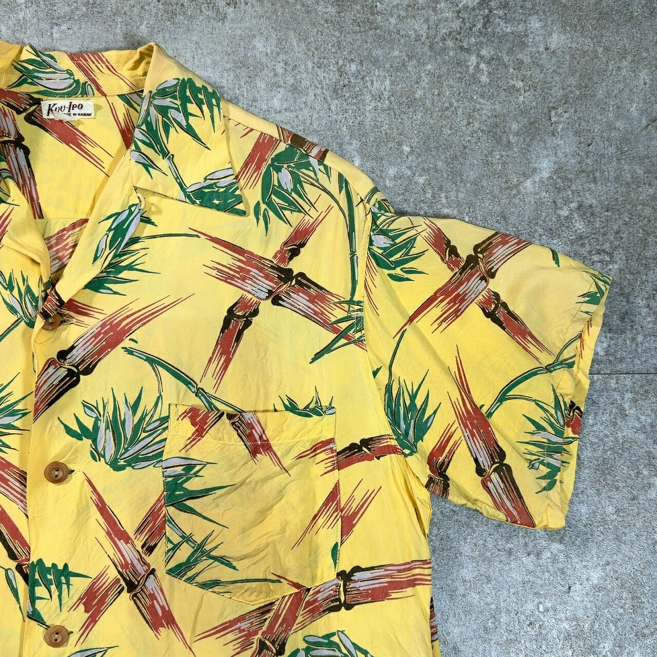 KUU-IPO Vintage 40s 50s Bamboo Hawaiian Shirt Yellow Size XL