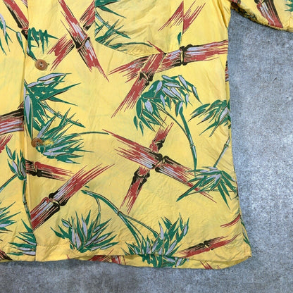 KUU-IPO Vintage 40s 50s Bamboo Hawaiian Shirt Yellow Size XL