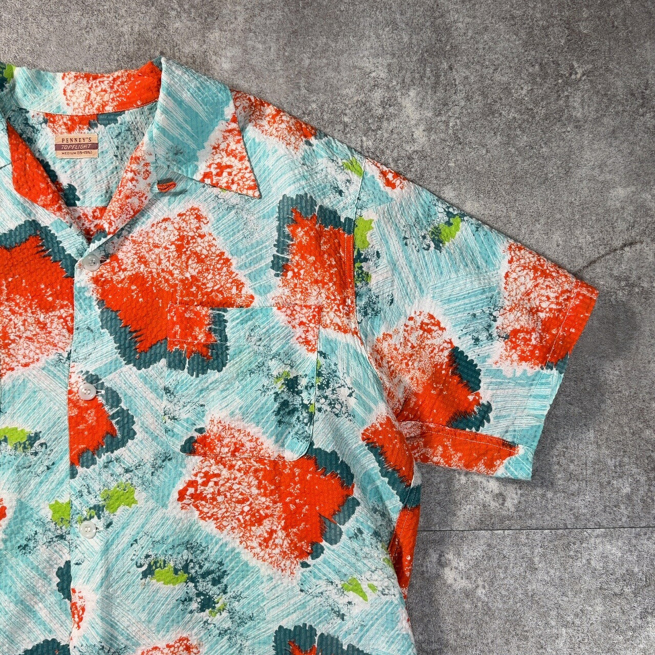 PENNEYS 50s Blue Seersucker Vintage Shirt Size M