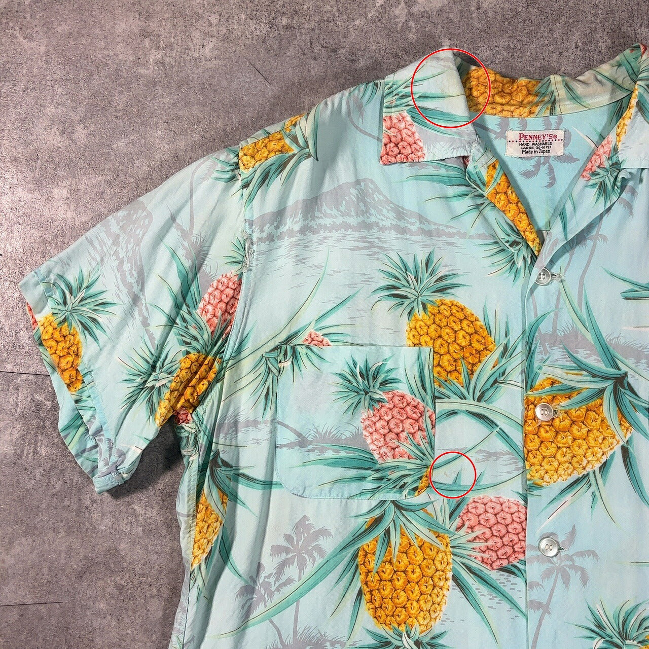 PENNEYS Vintage 60s Blue Pineapple Hawaiian Shirt Size L