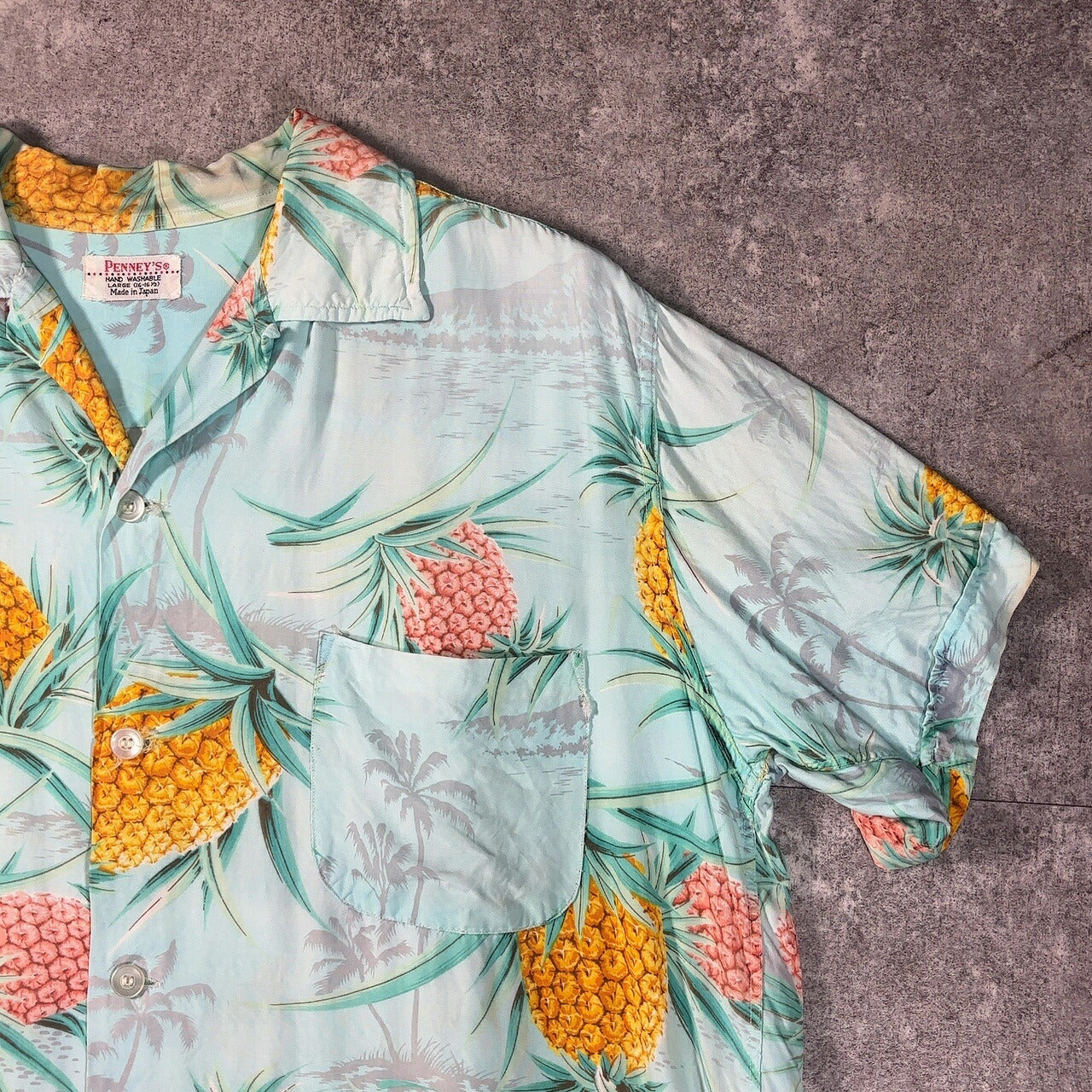 PENNEYS Vintage 60s Blue Pineapple Hawaiian Shirt Size L