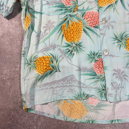 PENNEYS Vintage 60s Blue Pineapple Hawaiian Shirt Size L