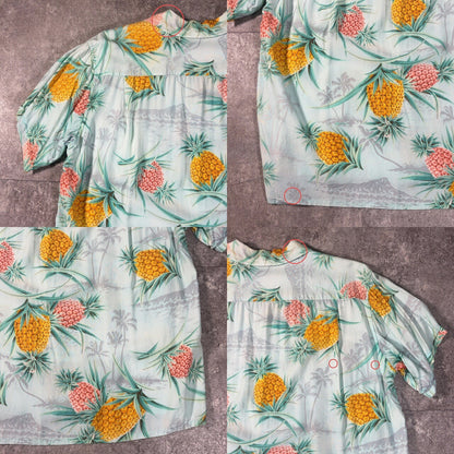 PENNEYS Vintage 60s Blue Pineapple Hawaiian Shirt Size L