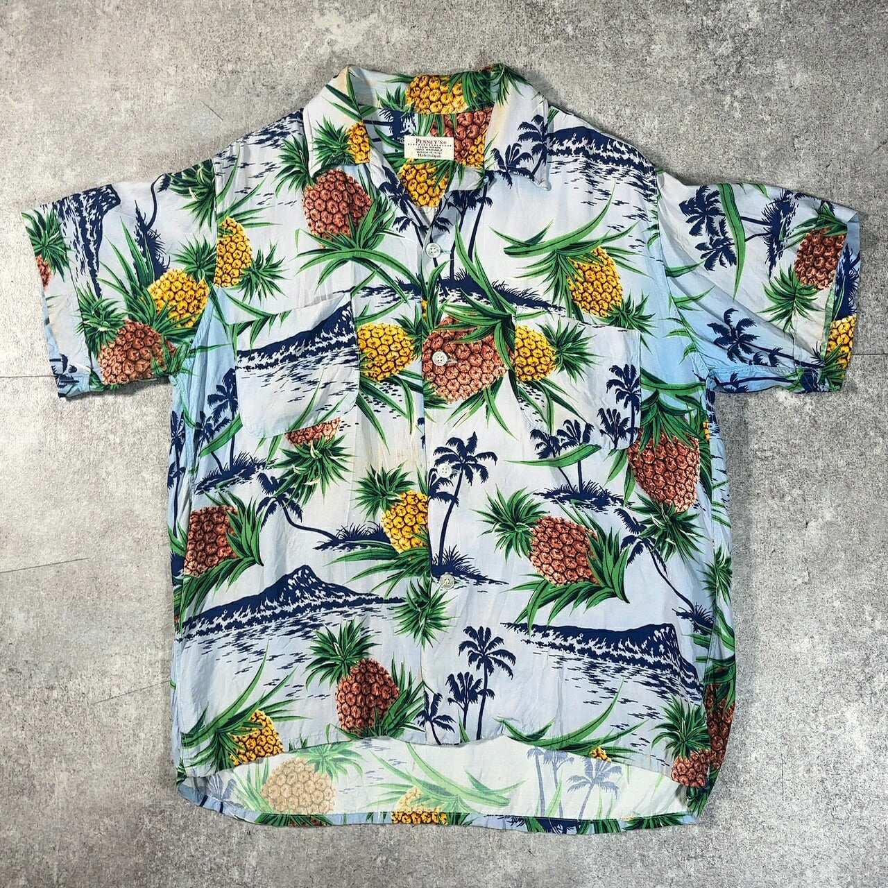 PENNEYS 60s Vintage Pineapple Rayon Hawaiian Shirt Size M